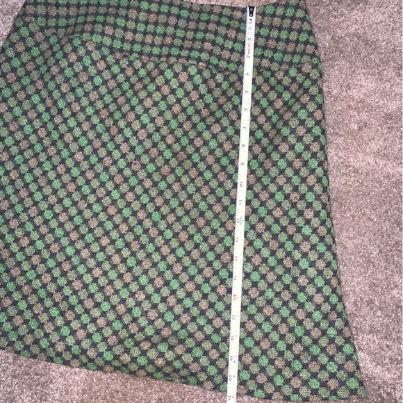 Loft Sz6 green/tan/dark gray wool ALine skirt - Picture 5 of 9